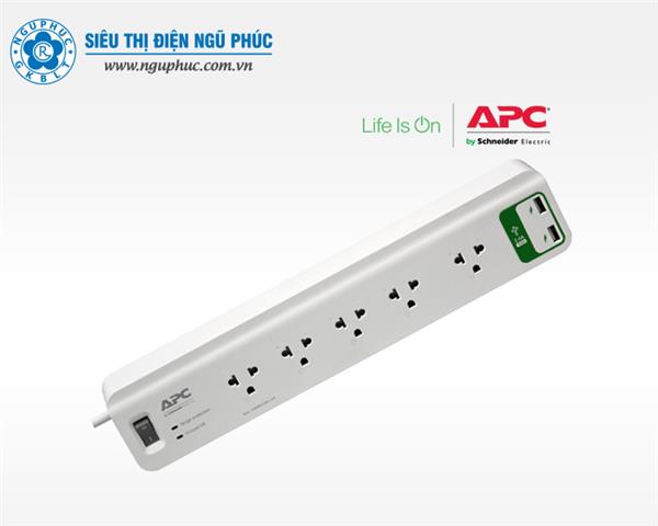 Ổ cắm điện chống sét lan truyền APC PM53U-VN Schneider, 2 cổng sạc USB 2.4A